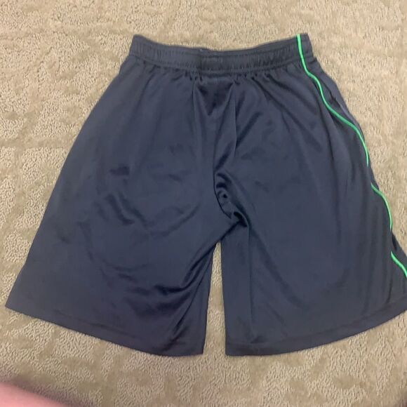 Under Armour YS Athletic Shorts with pockets Dark Grey with Green Accents - Picture 3 of 7